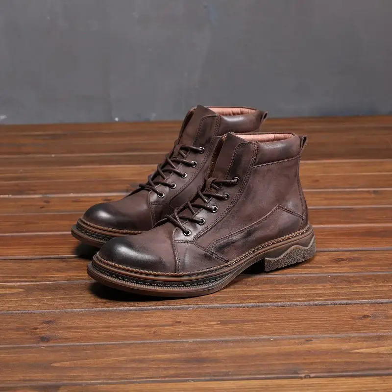 

Genuine Leather Martin Boots Men's Hight-top British Style Europe And America Retro Versatile Cowhide Short Boots West Cowboy Bo