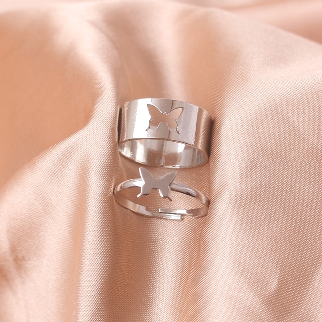 Lover Star Moon Aircraft Cherry Dinosaur Butterfly Rings for Women Men Couple Open Ring Set Engagement Wedding Jewelry