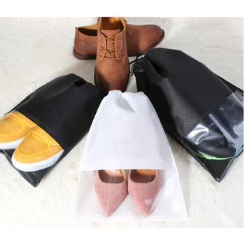 

10pcs Blank Drawstring Non-woven Slippers Bag Transparent Travel Storage Space Saving Clothing Seal Organizer Bags(Black)