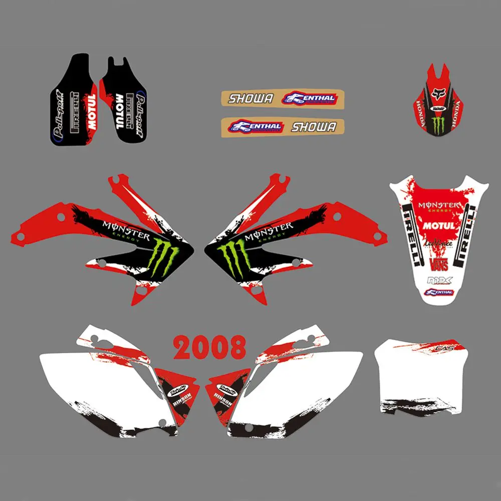 

New Full Graphics Decals Stickers Custom Number Name Glossy Bright Stickers Waterproof for HONDA CRF450R CRF450 2008