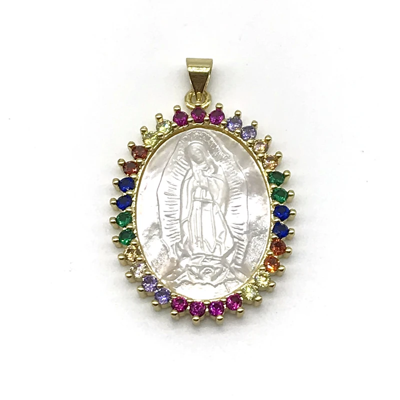 5 шт Религиозные ювелирные изделия Радужный кубический цирконий Mary Virgin Shell Подвески Ожерелья