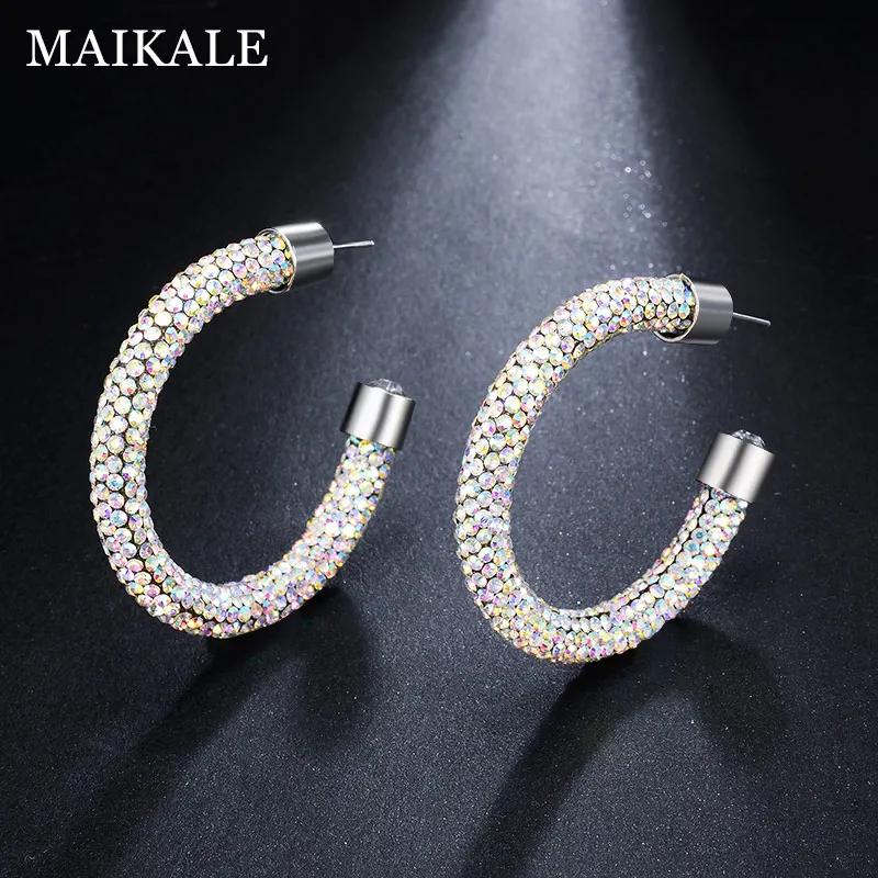Multicolor MAIKALE, новинка, модное кольцо с австрийскими кристаллами, серьги для женщин, большой круглый блестящий большой круг, стразы, серьги, очаровательное ювелирное изделие, подарок - Окраска металла: Multicolor
