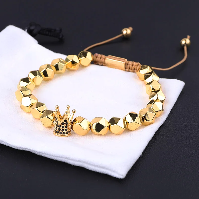 New Design Men Jewelry Faceted Hematite Beaded CZ Pave Crown Handmade Macrame Friendship Bracelet Gift - Image 3