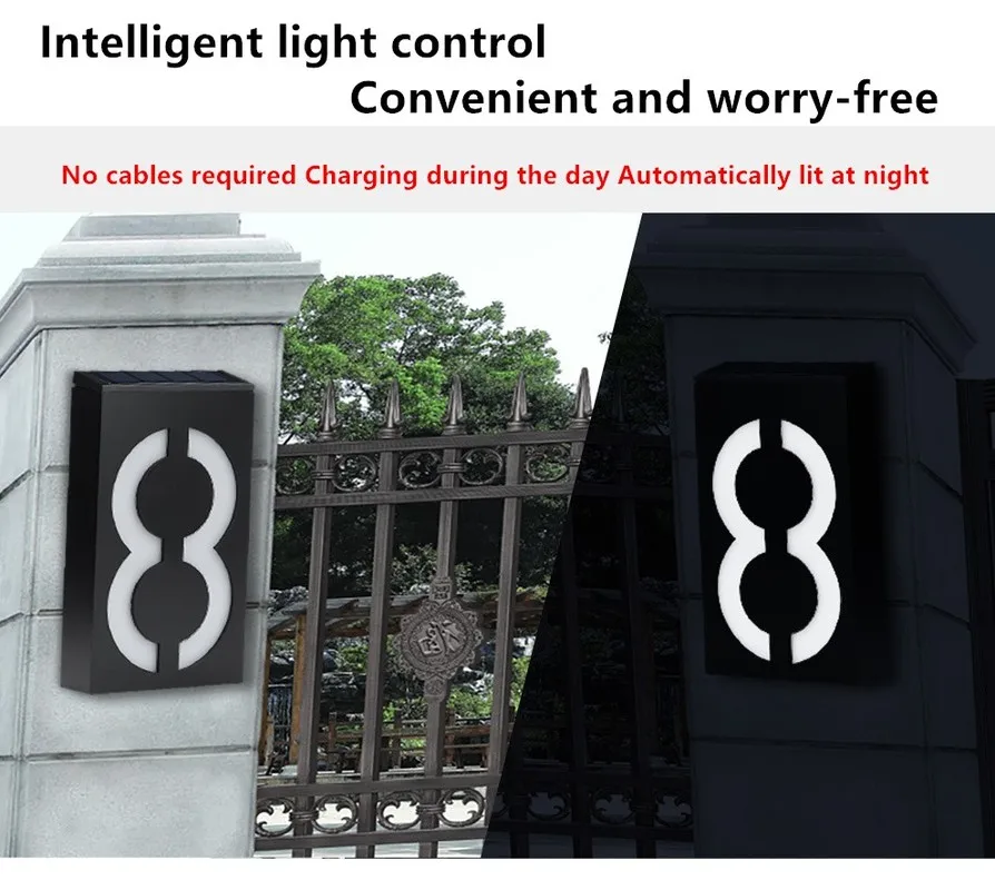 

Led Number Digits Plate Lamp Home High Brightness Sign LED Solar Power Light Sign House Hotel Door Address Plaque Outdoor Wall