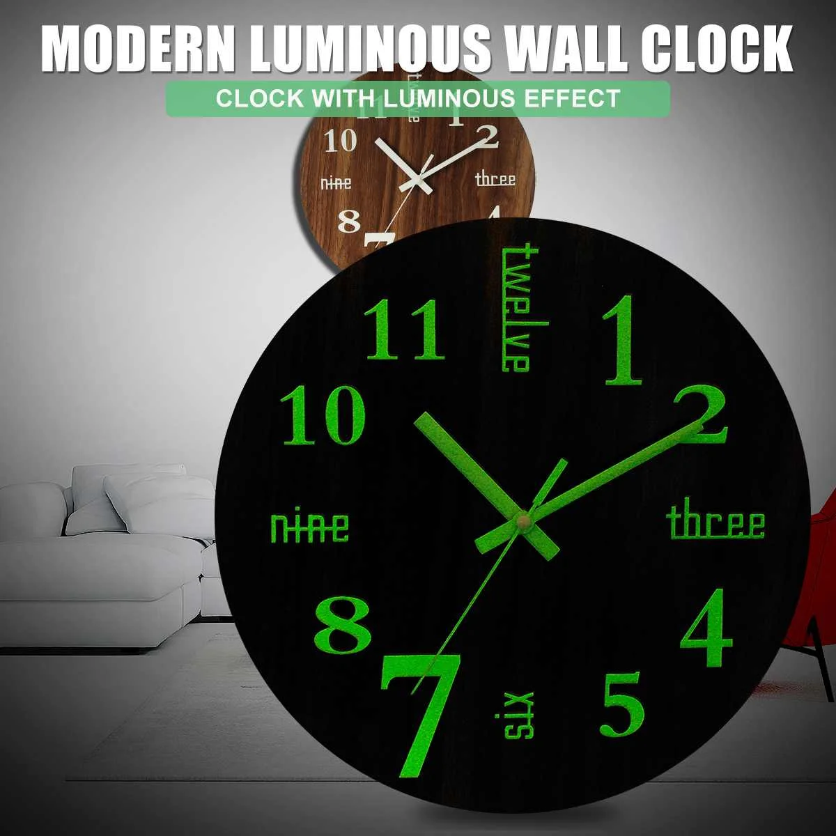 12 Inch Luminous Wall Clocks New Wood Grain Circular Quartz Clocks Home Decor Bedroom Decor Glowing In The Dark Relogio de pared