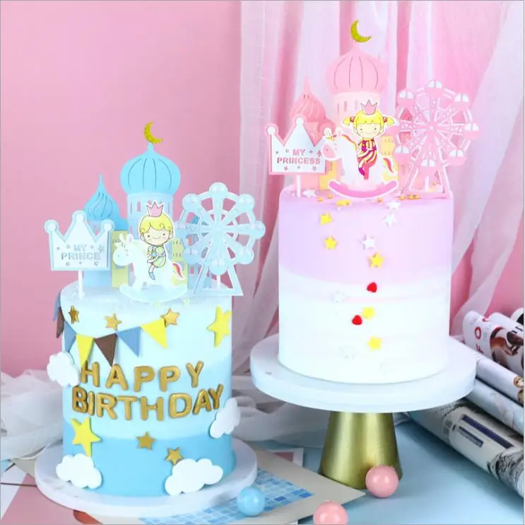 Castle Cake Topper Flags Girls Boys Windmill Prince Happy Birthday Decoration Cupcake For Baby Shower Baking Supplies DIY | Дом и сад