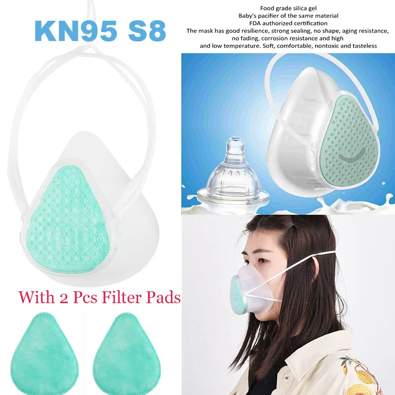 

KN95 S8 Filter Respirator Antywirusowa Face Mask Safe Anti-saliva Mat Filter Respirator Against Dust Protection Mouth Mask KN95