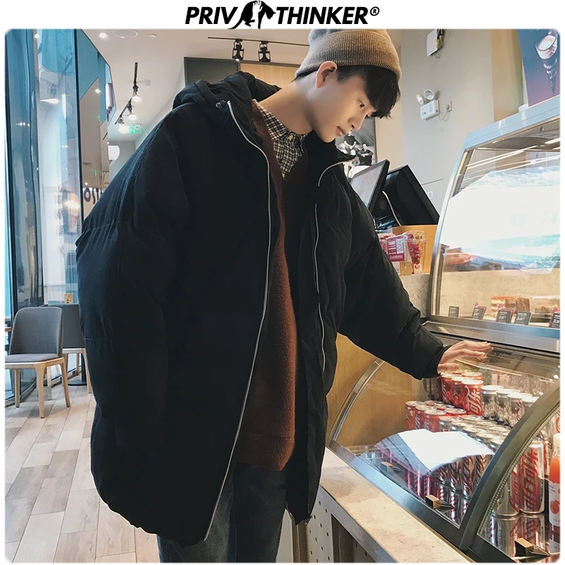 Ceny Privathinker 2019 zima nadrukowana bluza z kapturem Parka mężczyźni Slim koreański długa kurtka płaszcz męska wiatrówka parki Oversize ciepłe ubrania młodzieżowe