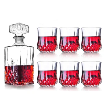 

Hellodream luxury lead-free whiskey decanter set with 6 Pcs whiskey wine glass for Alcohol Bourbon Scotch 7 Pcs Set