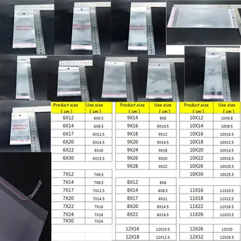 

100pcs Clear Self Adhesive Seal Plastic Packaging Bag Storage Bags Resealable Cellophane OPP Poly Bags Hang Hole Plastic Bag