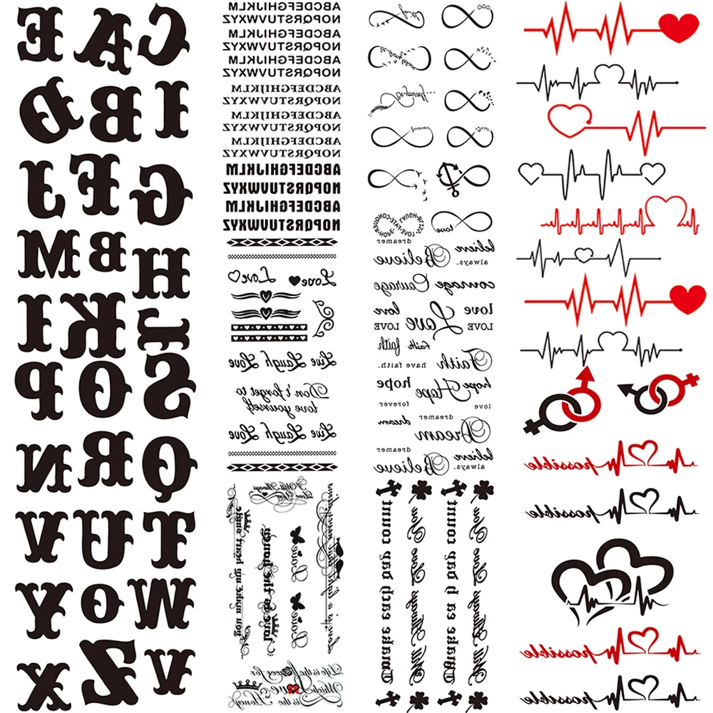 Small Words Fake Temporary Tattoos For Kids Women Letters Character