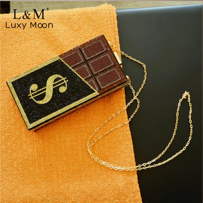 

Diamonds Money Evening Clutch Bags Chocolate Design Shoulder Bag Purse For Women New Elegant Dollar Hard Box Chain Bag XA11HT