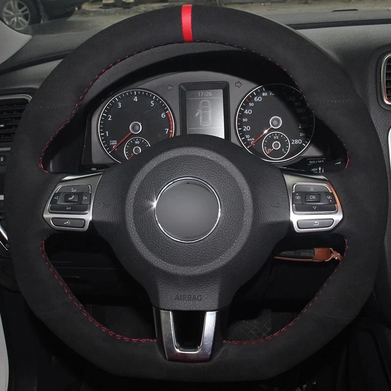 Сшитая вручную черная замша для Volkswagen Golf 6 GTI MK6 VW Polo Scirocco R Passat CC R-Line чехол рулевого