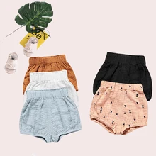 Штанишки для новорожденных; шорты из хлопка и льна; однотонные Шорты для маленьких девочек; летние брюки; повседневные брюки; короткие брюки с эластичной резинкой на талии