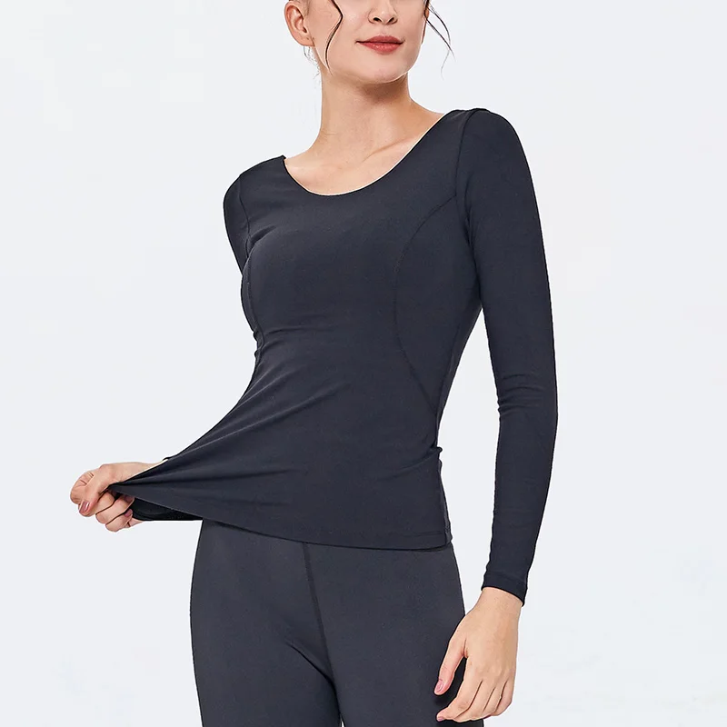 Gymkm Women Yoga Tops Sexy Tight Sport Running Shirts Workout Fitness Lady Long Sleeve  Sport Tops Beauty Back Sport T-shirt