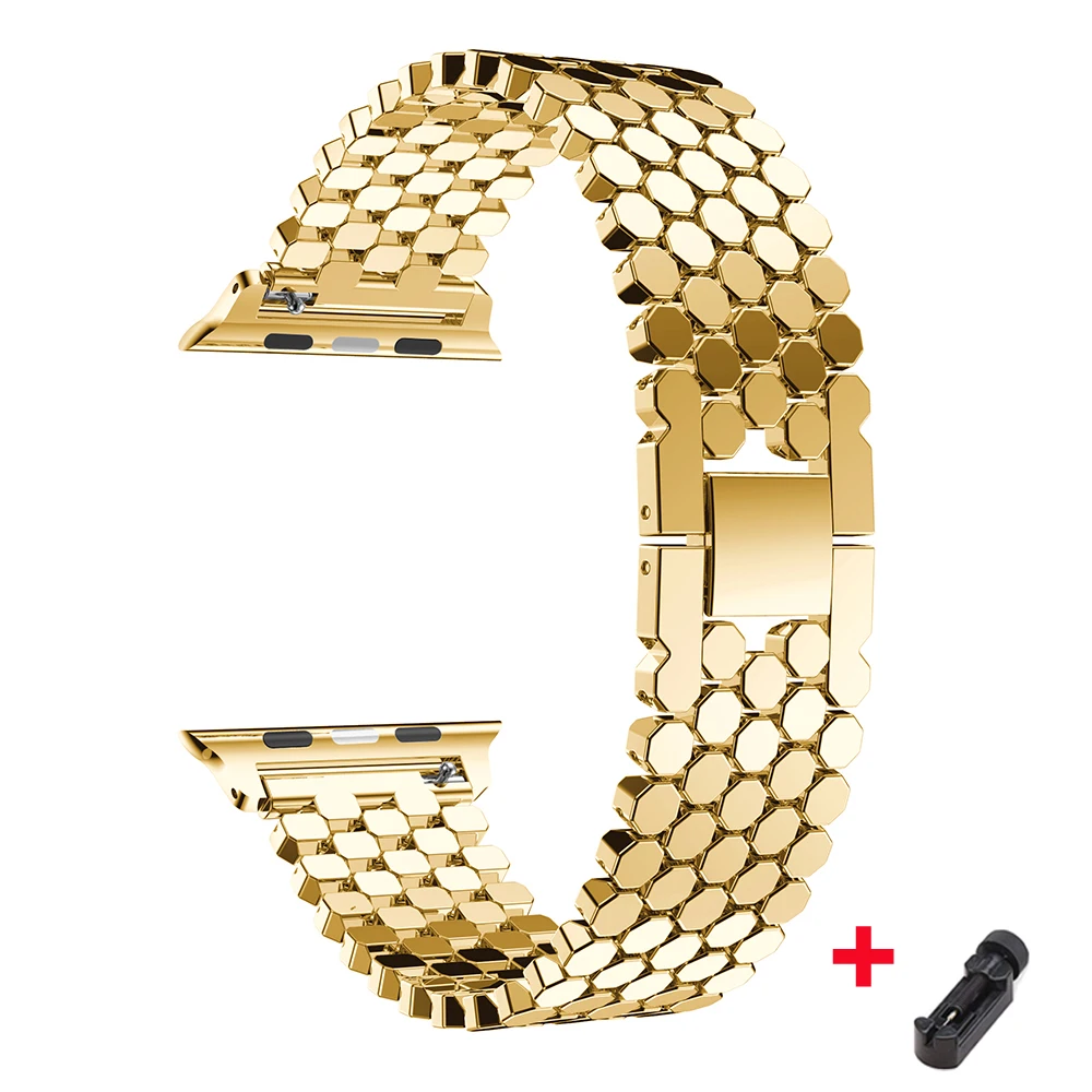 Нержавеющая сталь ремешок для часов для apple watch, ремешок 42 мм, 38 мм/44 мм/40 ссылка браслет роскошный ремешок для наручных часов iWatch, версия 4/3/2/1 ремешок на запястье - Цвет ремешка: gold