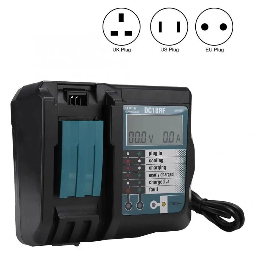 

cargador pilas recargable Lithium Ion Battery Charger for Makita 14.4 V-18V Built-in Smart LCD Digital Display
