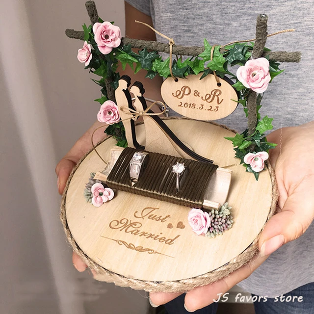 Customized wooden ring box unique engagement decor ceremony