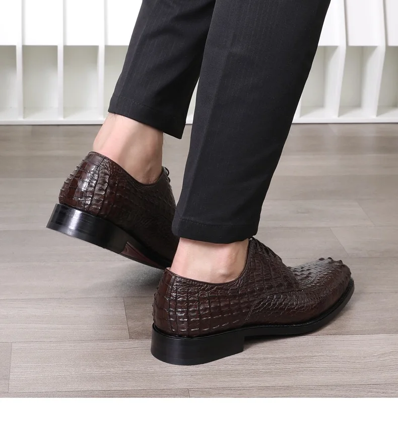 Fashion Authentic Crocodile Head Skin Men Business Dress Shoes Exotic Genuine Real Alligator Leather Handmade Male Lace-up Shoe