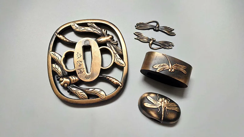 A Set Brass Make Guard Dragonfly Tsuba Menuki/Fuchi/Kashira For Japanese Samurai Sword Katana Wakizashi Tanto | Дом и сад