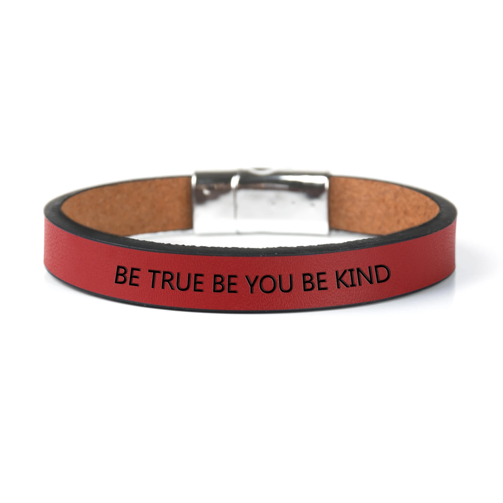 BE TRUE BE YOU BE KIND кожаный браслет сообщение манжеты браслеты для женщин мужчин кнопки браслет с мантрой манжета ручной цепи - Окраска металла: Red