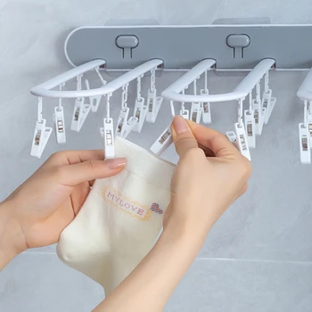 

Home Folding Clothes Hanger Towels Socks Bras Underwear Drying Rack With 24 Clips Clothes Peg Hook Airer Dryer Storage Rack