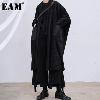 

[EAM] Loose Fit Black Pocket Split Big Size Woolen Coat Parkas New Long Sleeve Women Fashion Tide Autumn Winter 2020 19A-a741