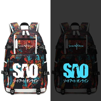 

SAO Sword Art Online Backpack USB Port Rucksack Bag Snake Pattern Teenager Student School Bags travel Shoulder Laptop Bag