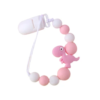 

Kids Silicone Pacifier Chain Clip Children Cartoon Dinosaur Pacifier Beaded Chain Teether