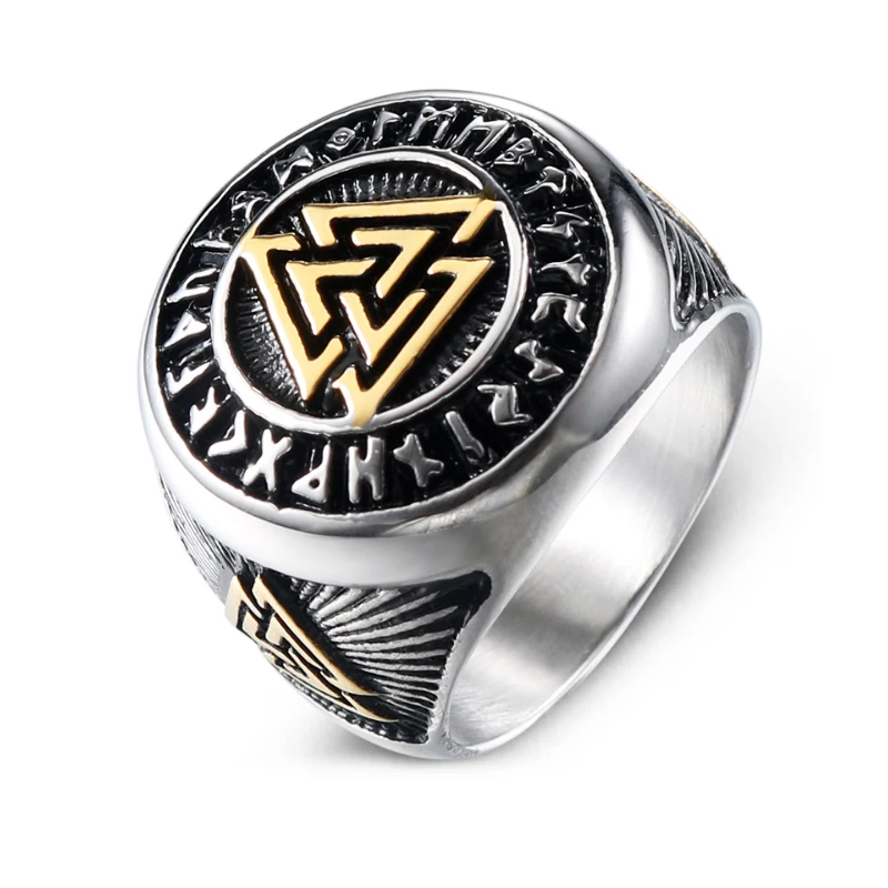 2020 New Tribal Symbol Myth Hip hop Silver Gold Ring Male Stainless Steel Jewelry Norse Viking Motor Biker for Men | Украшения и