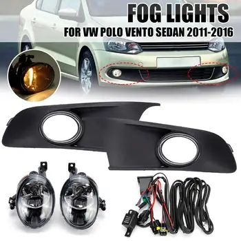 

Pair Front Bumper Fog Light Lamp Grilles with Wiring Harness For VW for Polo Vento Sedan 2011 2012 2013 2014 2015 2016