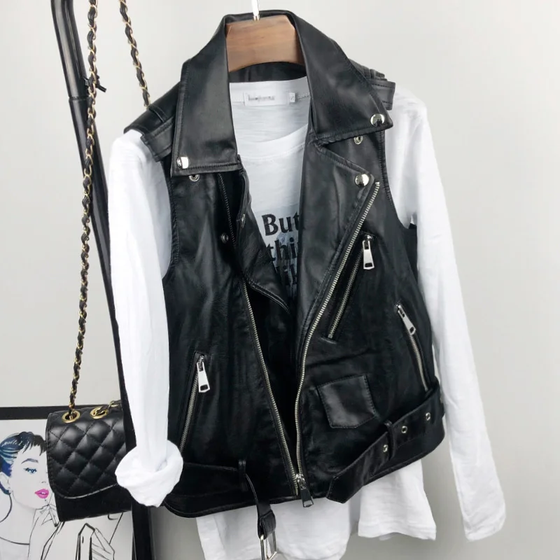 

2019 Autumn Winter PU Faux Leather Women's Jackets Vest Zipper Motorcycle Korean Vests Female Plus Size Casual Jackets Coat