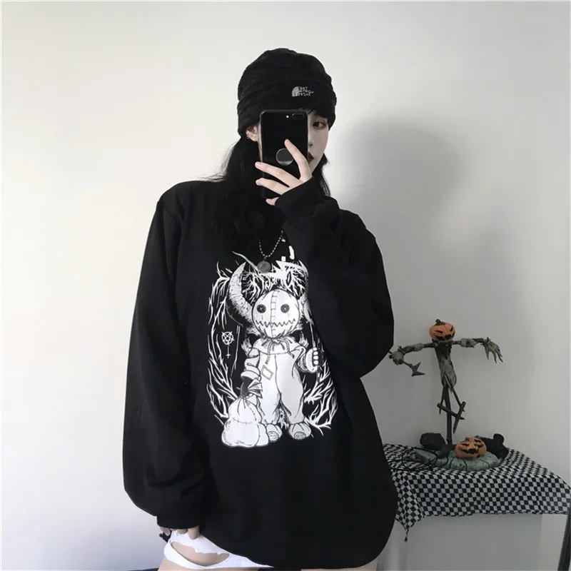 Lychee Harajuku Devil Puppet Star Женская флисовая Толстовка свободного кроя с круглым вырезом Женские флисовые Топы пуловеры повседневные осенние дамские свитшоты