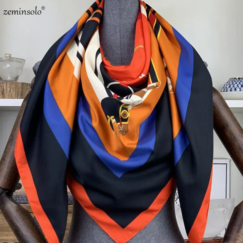 100% Twill Silk Scarf Women Print Shawl Echarpe Fourlard Femme Square Scarves For Women Hijab Bandanas Bufandas Mujer 130*130cm 5