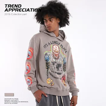 

Graffiti Plus Velvet Sweatshirts LONELY PLACE Grandfather Hoodie Casual Printing Sweatshirts