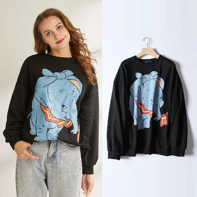 

Dumbo Sweatshirt women clothing carton Elephant print autumn streetwear 2019 fashion o neck long sleeve oversize Black pullover