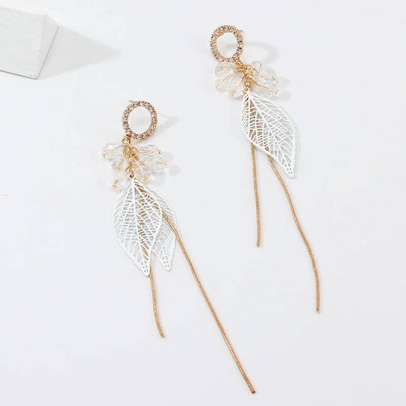 

Women's Earrings Personality Elegant Silver Color Leaf Shape Pendant Fringed Long Drop Earrings Female Jewelry Gifts