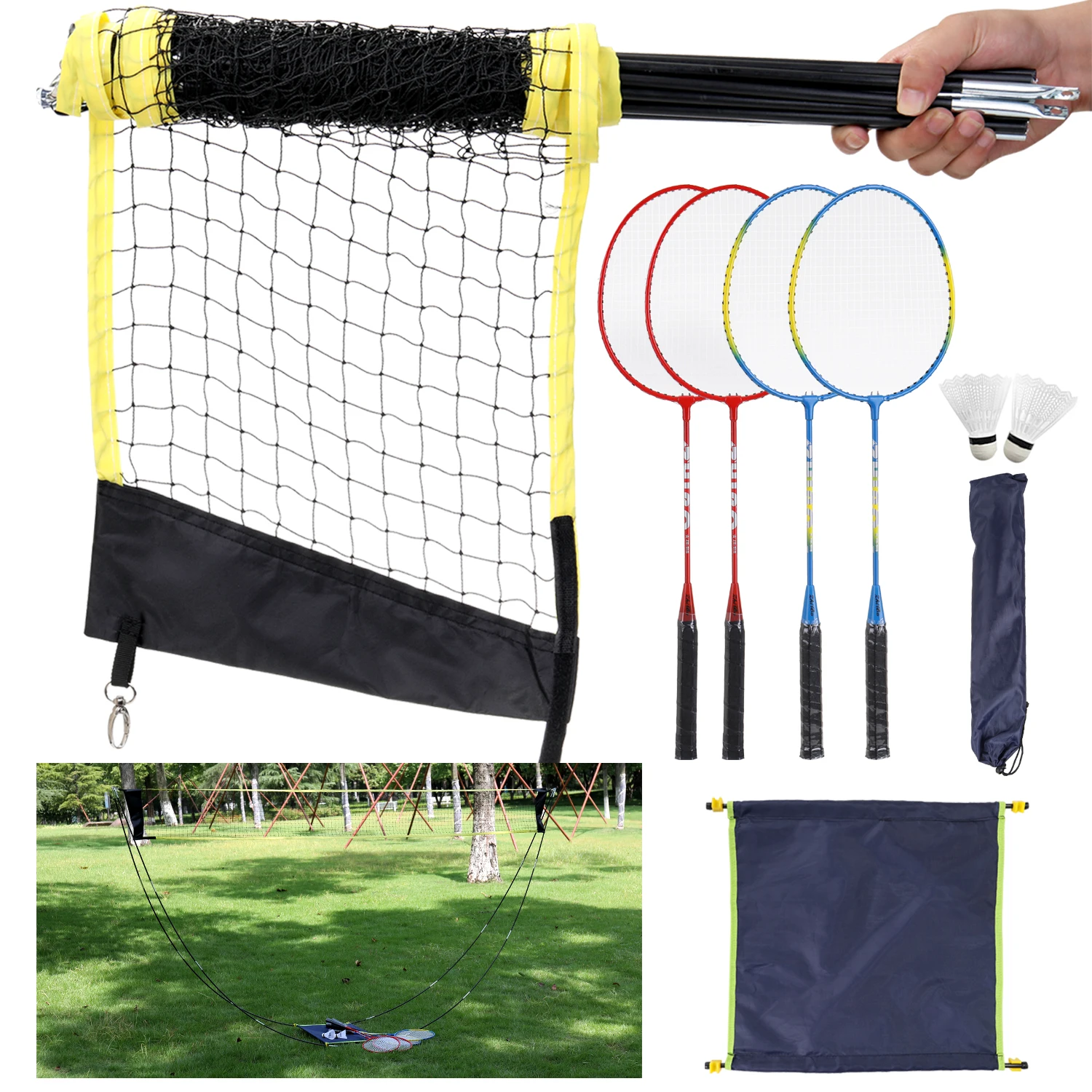 Sports Badminton Set Rackets Birdies Net Adjustable Polls Beach or Backyard Combo Games | Спорт и
