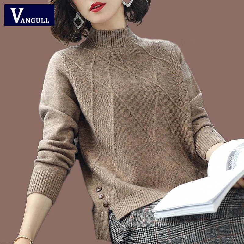 

Vangull Half-Turtleneck Knitted Sweaters Women Long Sleeve Thick Soft Sweater Pullovers 2019 Winter New Solid Bottoming-shirt