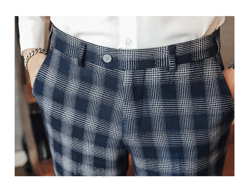 Classic Men Suit Pants Slim Design Wedding Banquet Men Dress Trousers Size 29 30 31 32 33 34 36 38 40 Plaid Stripe Trouser Man
