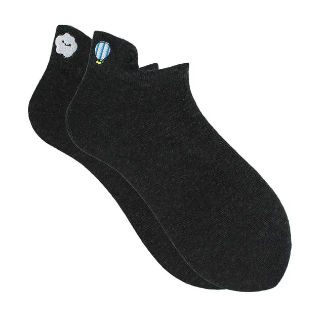 Anewmorn Cute Cat Cotton Boat Socks Woman's Embroidery Heel Ears Cartoon Socks Ins Fashion Kawaii Animal Girl Sokken E87black