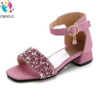 

CMSOLO Girls Sandals Summer 2020 New Fashion Children's Shoes Princess Open-toed Roman Style Black Pink Silver Girls Sandals Kid