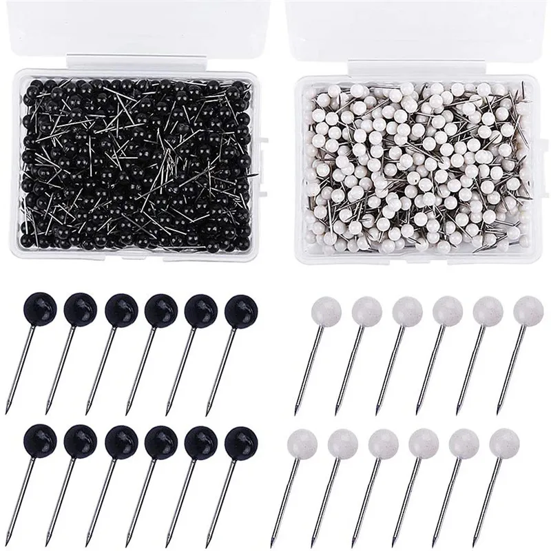 

LMDZ 1000 PCS Map Tacks Push Pins with Storage Box Round Head Tacks Steel Point Black and White Colors for Travel Map Craft DIY