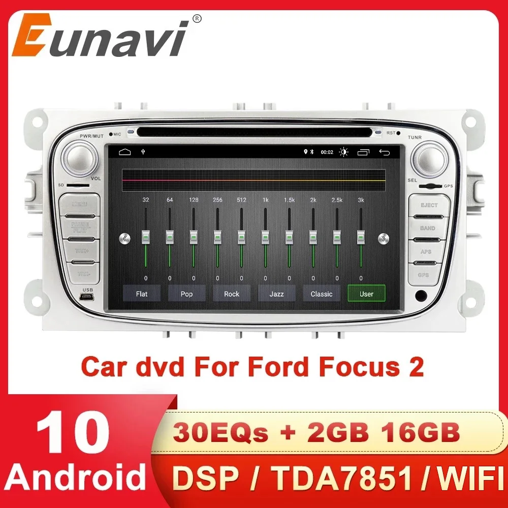 Eunavi автомобильный мультимедийный плеер 2 Din Android 10 авто радио GPS DVD для Ford focus Mondeo S MAX