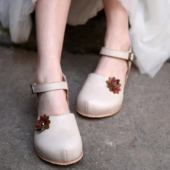 

Artmu Original 5 cm High Heel Closed Toe Sandals Women Dairy Flowers Slanted Heel Wedges Buckle Genuine Leather Shoes Fashion