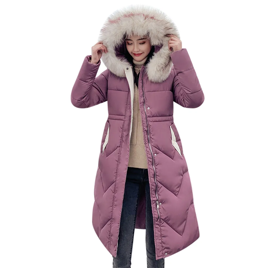 CHAMSGEND зимняя куртка с капюшоном и меховым воротником, утепленная хлопковая одежда, куртка, верхняя одежда, приталенная Женская Базовая куртка большого размера 19Sep10