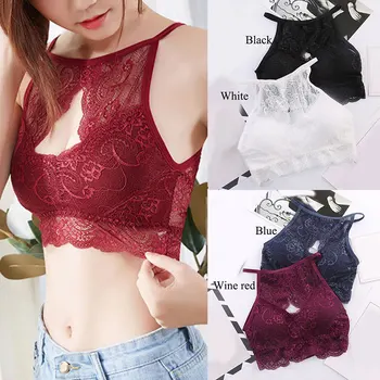 

Women New Lace Floral Bralette BraHollow Out Crop Top Sexy Women Bras Black White Hater Underwear Sexy Vest Camisole Wholesale