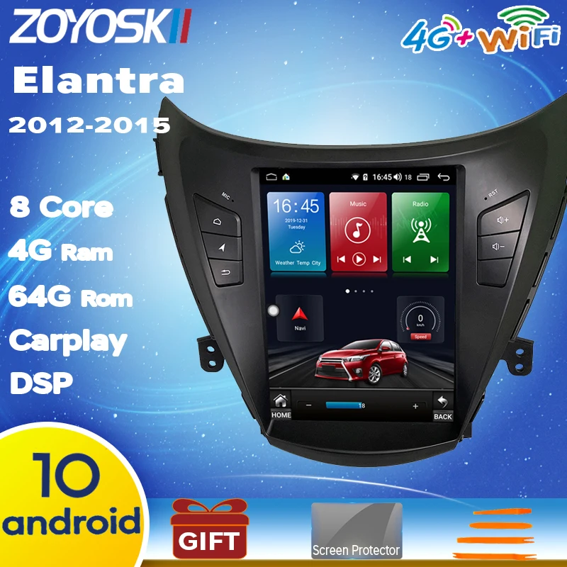 Автомагнитола для Hyundai ELANTRA 2012 2013 дюймов Android 10 4 GPS-навигация проигрыватель