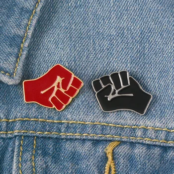 

1PC Collar Pins For Clothes Raising Fist Soft Enamel Brooches Black Red Shirt Bag Hat Badge Communism Jewelry Gift For Friends