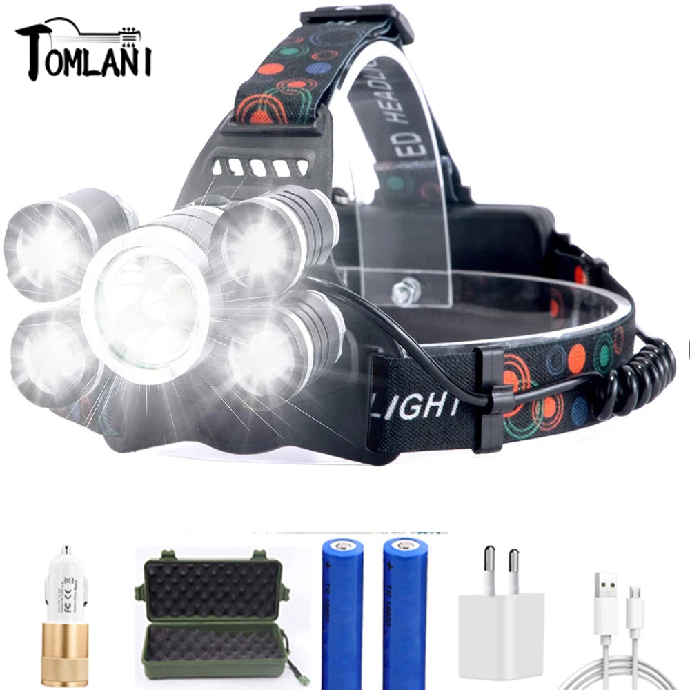 

7000 Lumens Rechargeable Headlamp Flashlight 5 Ultra Bright LED Head Flashlight Waterproof Headlight with 4 Modes for Camping